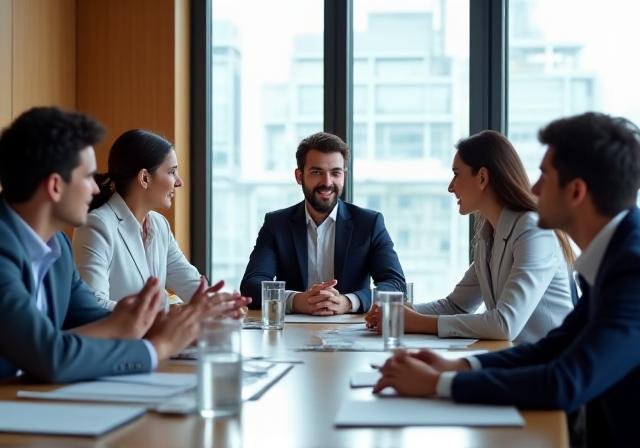 Diverse team collaborating in a modern office